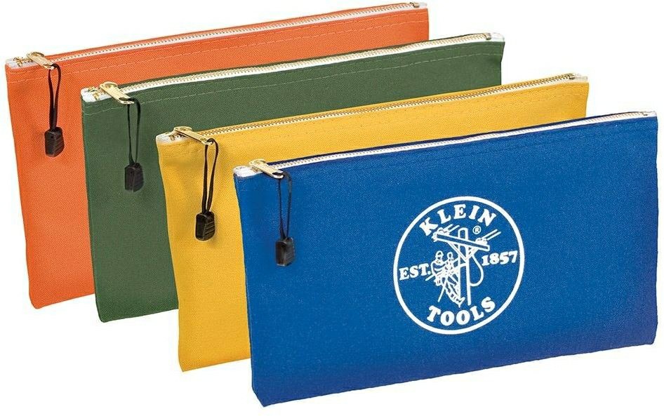 5140 Zipper Bags, Canvas Tool Pouches Olive/Orange/Blue/Yellow, 4-Pack Tool Bags