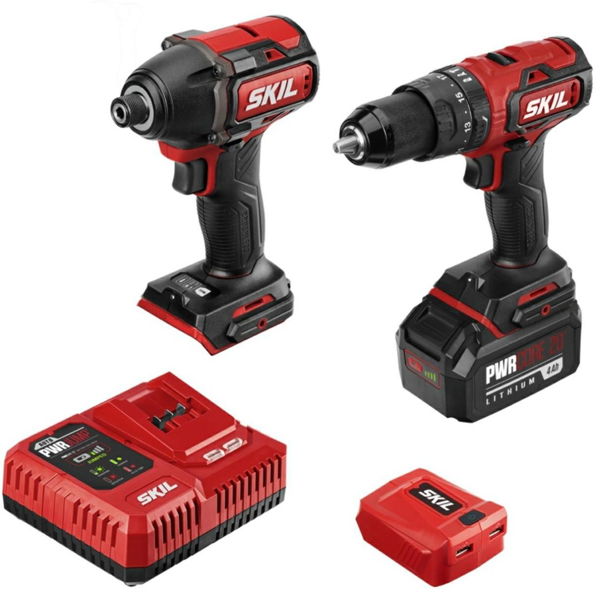 Cb7487B-11 Pwr Core 20 Brushless 20V Hammer Drill And Impact Driver With 4.0Ah Battery And Auto Pwr Jump Charger Combo Kits