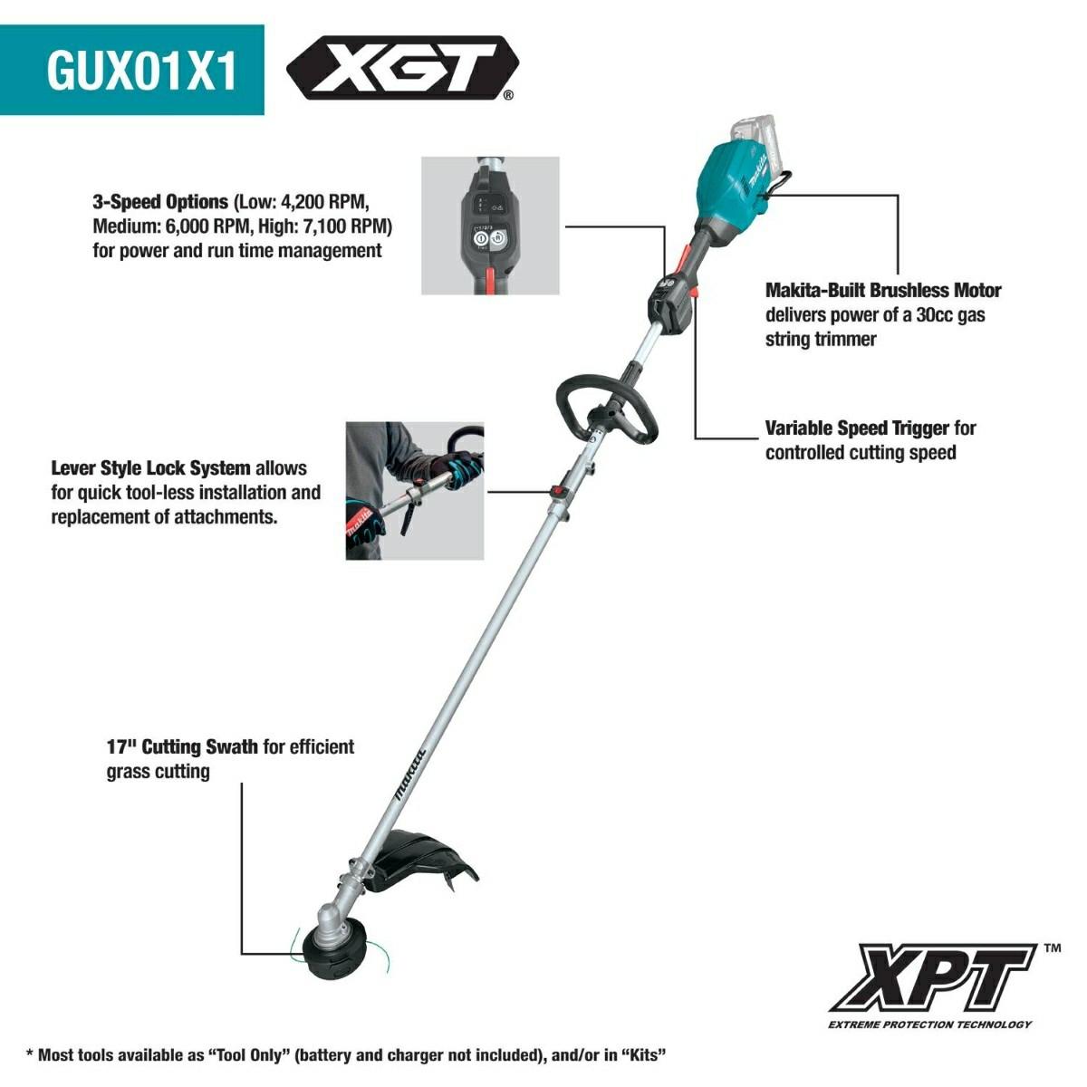 Gux01Zx1 40V Max Xgt Brushless Couple Shaft 17-Inch String Trimmer, Tool Only Outdoor Equipment