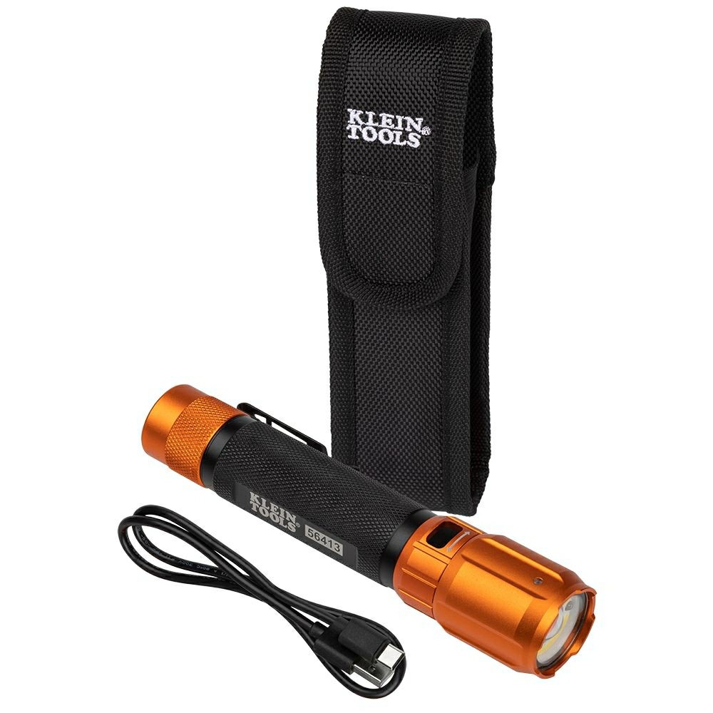 56413 Rechargeable 2-Color Led Flashlight With Holster Hand Tools